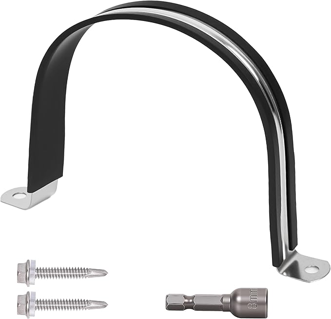 Pipe Clamp NPS 4 Inches （Φ114MM）- 304 Stainless Steel & Rubber Lining Pipe Strap Clamp 10 Pack