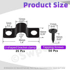 Swpeet 25Pcs 12mm Two Hole U Bracket Clamp with 50Pcs Self-tapping Screws Kit, U-Clamps, Metal Pipe Clamps, Pipe Strap Clamps, Conduit Clamps, Tension Clips for Fixing Pipe or Cable