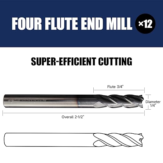 6 Pcs 1/4" Carbide Square End Mill, 4-Flute TIALN Coated CNC Mill Bits for Steel, Alloy Steels, Hardened Steel, End Mills for Precision Milling Tasks, DIYers & Professionals