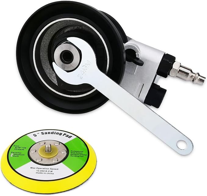 5 inch Pneumatic Orbital Sander, Air Sander with Hook and Loop Sanding Pad for Woodworking, Autobody Work(Silver)