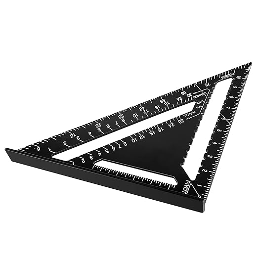 Beslands Aluminum 12-inch Rafter Square Carpenter Measuring Layout Tool Alloy Metal Triangle Ruler Imperial Protractor for Woodworking and Carpentry