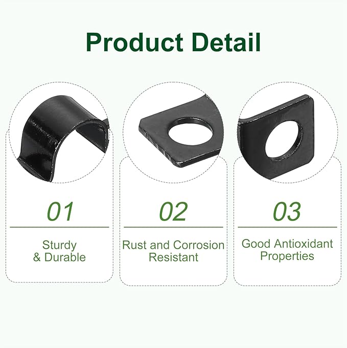 uxcell 100Pcs U-Shaped Pipe Clamp, 1/2 Inch(12mm) 2 Hole U-Tube Strap Clamp Heavy Duty Connector Bracket for Conduit Cables Wire Cord, Black