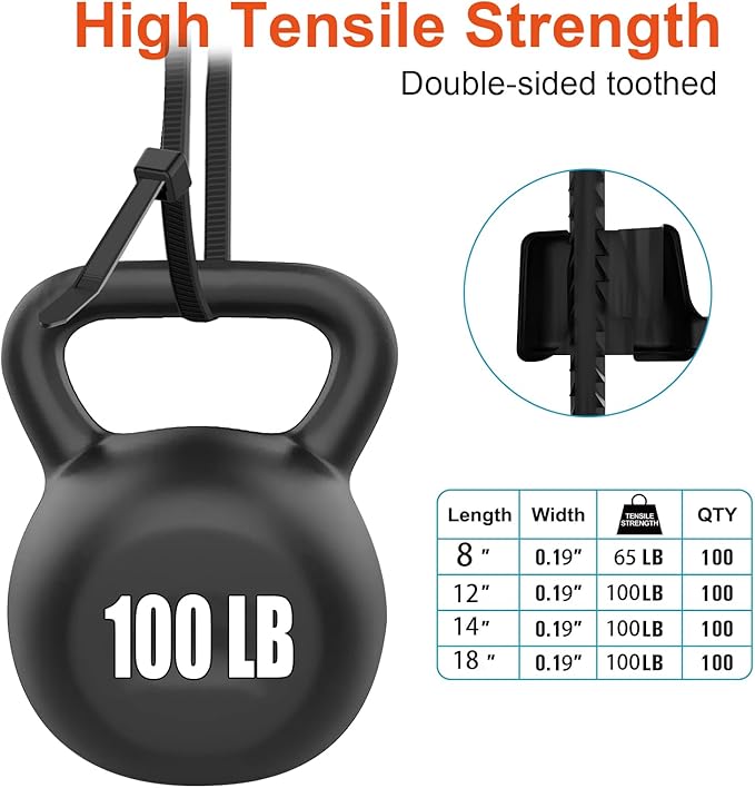 Zip Ties Assorted Size,8+12+14+18 Inch Double Sided Toothed,100 LBS Tensile Strength Heavy Duty Cable Wire Ties With Self-Locking Adjustable More Durable Nylon Tie Wraps for Indoor Outdoor（400 Pack）