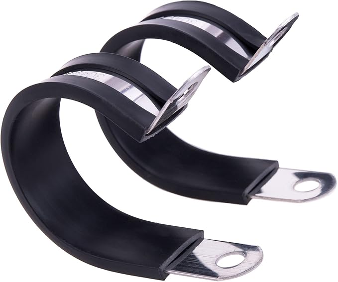 HOLYBEAR 1-1/2 Inch Stainless Steel Cable Clamp, Rubber Insulated Metal Conduit Wire Holder Strap Clips for Pipe, Tube, Hose Bracket (38mm, 12pcs)