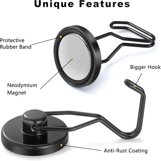 Tohoer Magnetic Hooks, 100LBS Neodymium Magnets Hook Heavy Duty with Rust Proof for Fridge, Refrigerator, Oven, Grill, BBQ, Key, Tools Holder, Kitchen, Outdoor, Hanging Wreaths, Utensil Hangers