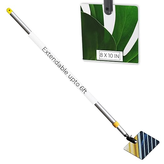 Inspection Mirror Telescoping Pole, Lightweight & Durable, 3 ft - 6 ft Pole, 8 x 10 inch Acrylic Mirror