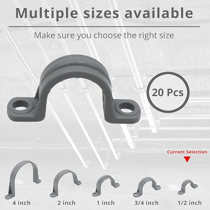 1/2 Inch 20pcs PVC Pipe Straps Reliable 2-Hole Plastic Conduit Clamps for Secure and Organized Mounting of PVC Pipes Conduits, and Cables UL Certified for Safety