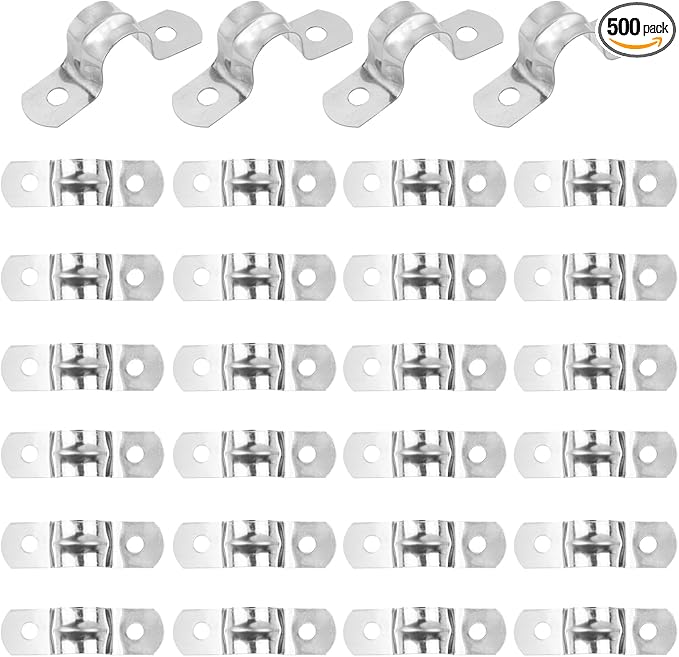 500 PCS 1/2 Inch Stainless Steel Rigid Pipe Strap, M12 Conduit Clamps, U Bracket Mounting Clamps with Two Hole, U Tube Pipe Clamp for Chemical Industry, Commercial