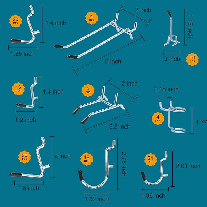 286PCS Pegboard Accessories Organizer Kit, Including pegboard Box Organizing Various Tools, 1/8 and 1/4 inch Pegboard Hooks Assortment for Hanging Storage,Garage Wall (286-Transparent Box)