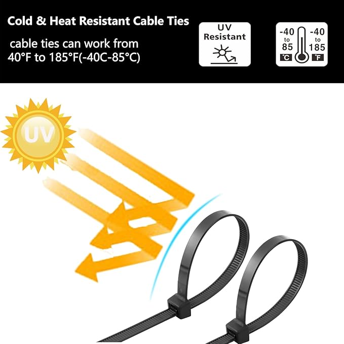 800 PCS Black Zip Ties Assorted Sizes 8+12+14+18 Inch Self-locking Nylon Cable ties Heavy Duty Outdoor, UV Resistant Wire Straps for Home Office Garden Workshop Indoor Outdoor Fence