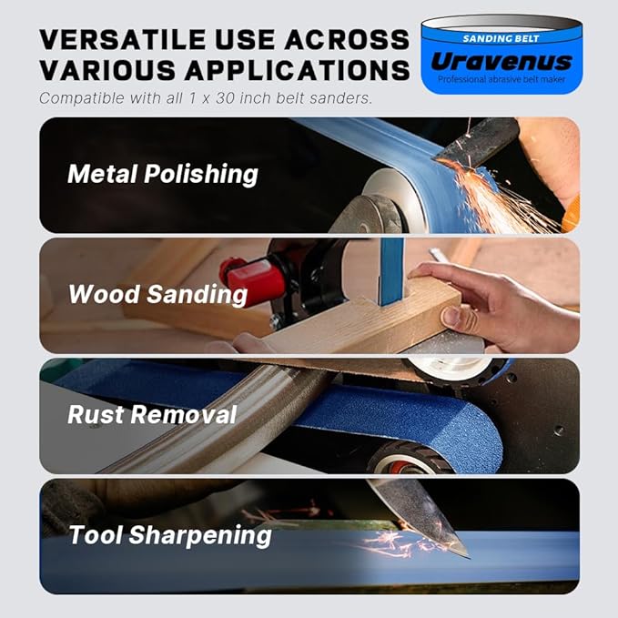 1 x 30 Inch Sanding Belts, 15 Pcs Assorted Grits (40/60/80/120/150), Zirconia Sanding Belts for Metal Polishing, Woodworking, Derusting