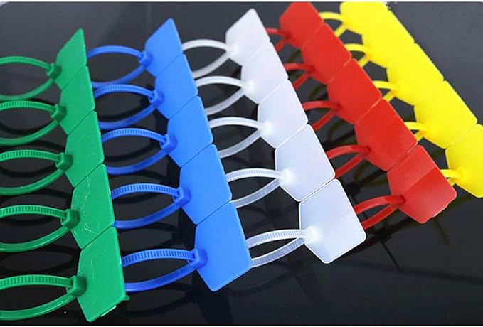 Cable Zip Tie with Tag,Wire Zip Ties with Label,100 Pcs Plastic Nylon Cable Ties,Multi Color Self-Locking Write on Tie Wraps
