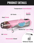 WORKPRO 7.2V Mini Cordless Heat Gun, 680℉ Hot Air Gun with Reflector Nozzle, 3 Temp Settings - Cool Air, 302℉(150℃)/680℉(360℃), Fully Ceramic Heating Core for Craft Embossing