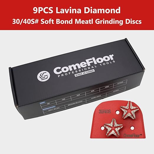 Concrete Floor Grinding Discs, Diamond Metal Grinding Tooling for Lavina Grinders, Concrete Preparation & Thin Epoxy Remove, Double Segments 30/40 Grit Soft Bond, Pack of 9