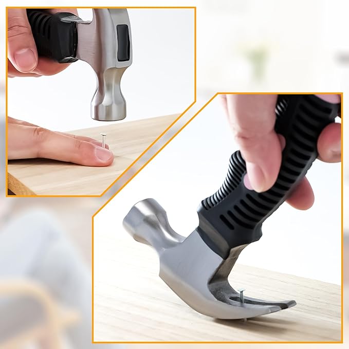 KURUI Pink Small Hammer for Picture Hanging Nails Drywall Anchors, Picture Hanging Tool, High Hardness 8oz Claw Hammer With Shock-Absorbing Non-Slip Handle for Kids and Women