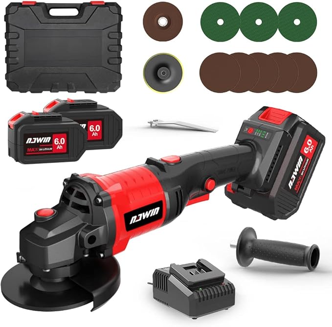 NAWIN Cordless Angle Grinder 4inch Kit,variable speed grinder, 20V Battery Angle Grinder Tool,2×6.0Ah Battery&Fast Charger,Brushless Motor, Electric Angle Grinder for Cutting, Griding, Polishing