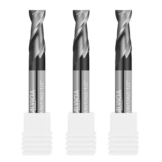 3PCS 1/4" Micrograin Carbide Square End Mill Set 2 Flute HRC 55 AlTiN Coating End Milling Bits for Milling Alloy Steels, Hardened Steel, CNC Router Bits