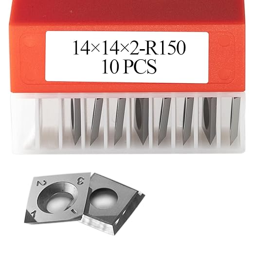 14mm Square Carbide Inserts Cutters Knives Blades with Radius 14×14×2.0mm-R150-30°for Woodworking Spiral/Helical Planer Cutter Head or Lathe Turning 10pcs