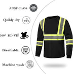 Hi Vis Safety Long Sleeve Shirts，High Visibility Class 3 T Shirts with Reflective Strips and Pocket, Quick Dry Mesh Construction Work Shirt for Men/Women (Black,6XL)