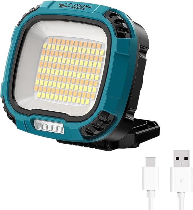 Smiling Shark Working Lights, 7500mAh Rechargeable LED Work Light 4000 Lumen 18 Light Mode Portable Magnetic Waterproof Drop Resistant Cordless Worklight Job Site Lighting for Garage Repair Camping
