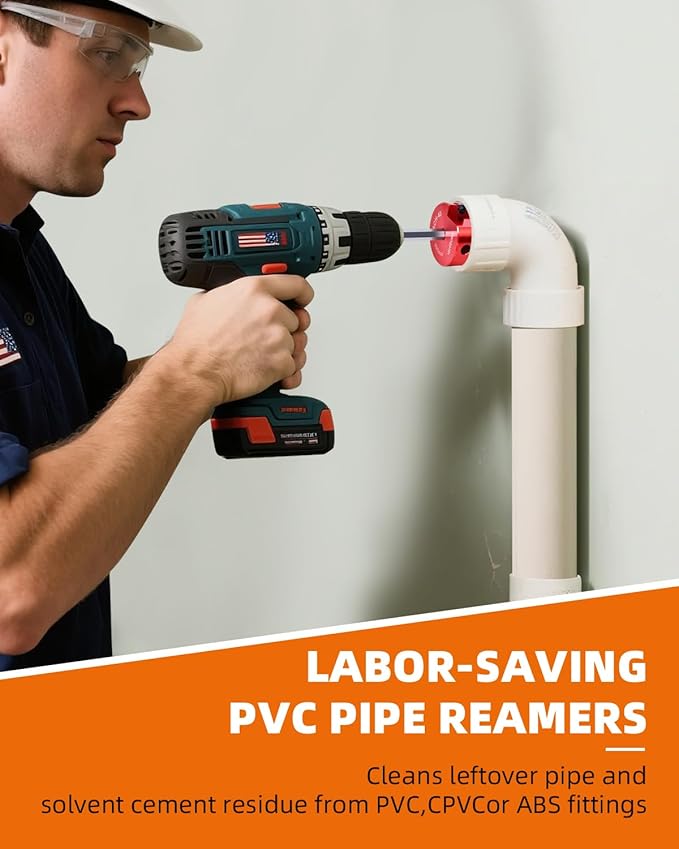 4 Pieces PVC Pipe Reamer Kit, PVC Fitsting Saver, Plastic Pipe Fitsting Reamer Socket Saver Plumbing Tool Includes 1-1/2'', 2'', 3'', 4'', for Schedule 40, Fits Standard 1/2" Drill