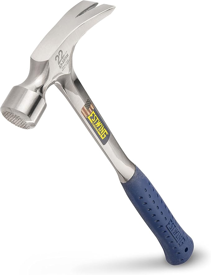 ESTWING Framing Hammer - 22 oz Long Handle Straight Rip Claw with Milled Face & Shock Reduction Grip - E3-22SM