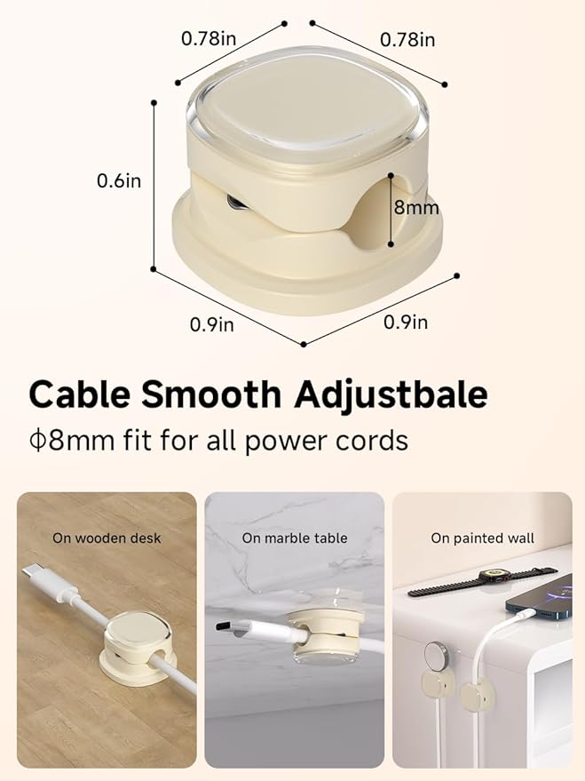 Magnetic Cable Clips, Adjustable Cord Holder Management, Adhesive Wire Keeper Organizer for Home Office Desk Phone PC Car Wall Desktop Nightstand Appliance (9-PCS Apricot)