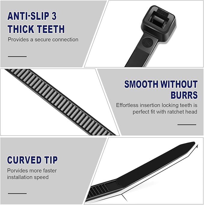 Zip Ties, RAZCC 1200pcs Black Cable Zip Ties 16 Inch, Heavy Duty Plastic Wire Ties with 70lb Tensile Strength, Self-Locking Black Nylon Tie Wraps for Indoor and Outdoor