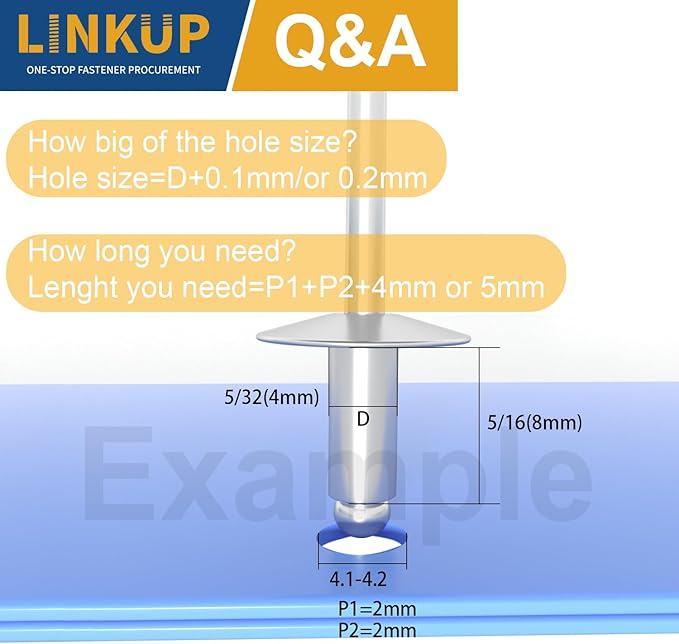 Linkup 170pcs pack 4mm x 20mm Pop blind Rivets, 4mm x 20mm pop rivets,Aluminum Body Steel Mandrel Rivets (Sliver),Dome Head aluminum rivets
