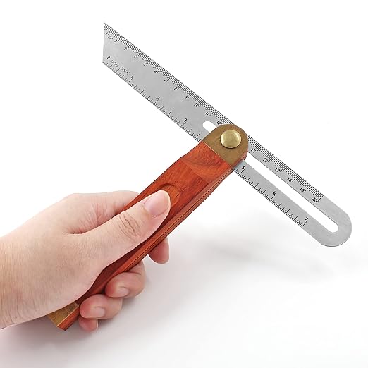 9 Inch T-Bevel Angle Finder Sliding Gauge, Adjustable Ruler Protractor with Hardwood Handle, Metric Marks