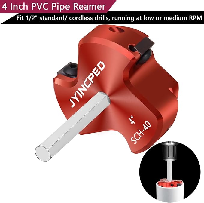 4 Inch PVC Pipe Reamer,PVC Socket Saver Fitting Saver with Triple Blade,Plastic Pipe Fitting Reamer Plumbing Tool for Sch.40 CPVC ABS Socket Hub,Fit Standard 1/2" Drills