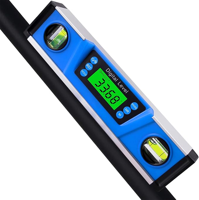Digital Level and Protractor, 10 Inch IP54 Protected Electronic Bubble Inclinometer Angle Finder Gauge with Large LED Backlight Display & Magnetized V-Groove Base Carrying Bag Included (Blue)