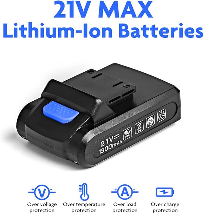 Jar-Owl 21V Cordless Drill, 350 in-lb Torque, 0-1350RMP Variable Speed, 10MM 3/8'' Keyless Chuck, 18+1 Clutch, 1.5Ah Li-Ion Battery & Charger for Home Tool Kit - Black & Blue