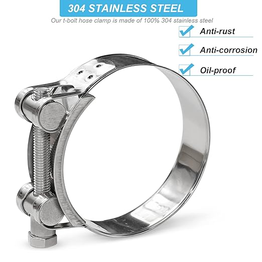 AKIHISA 2 Pack 86-91mm ID Range T-Bolt Hose Clamp,304 Stainless Steel Adjustable Heavy Duty Pipe Strap Clamp 3.38 to 3.58 Inch