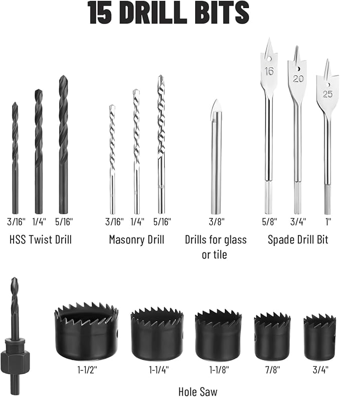 PHD03B 7.5A Corded Hammer Drill, 1/2'' Impact Drill with Variable Speed 0–3000RPM, Metal Chuck, 2 Modes for Concrete, Wood, Metal – Includes Bits & Carrying Case