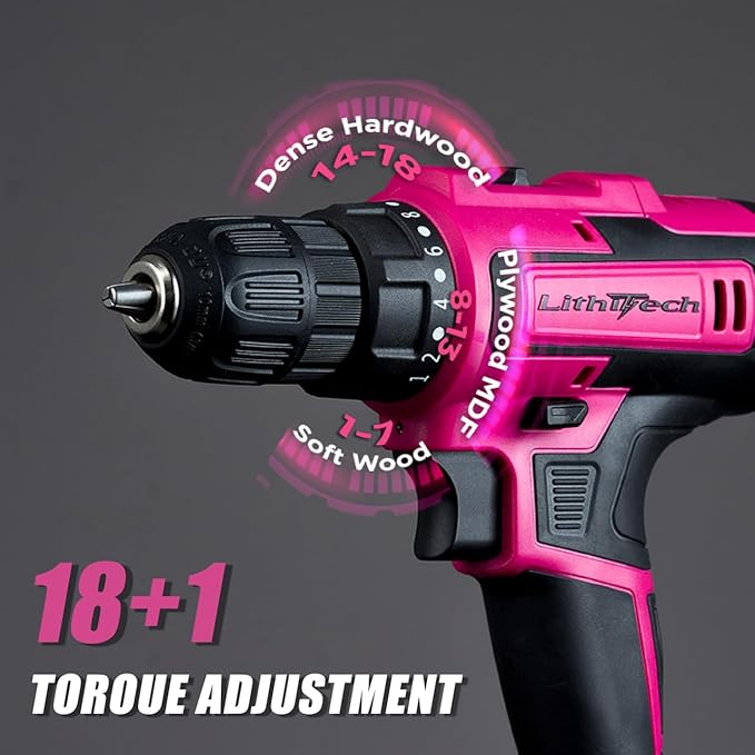 20V Pink Cordless Drill Set for Women - with 2.0Ah Battery & Charger, 3/8" Keyless Chuck,Lightweight Electric Power Drill Tool,2-Speed + 354 In-Lb Torque(Pink)