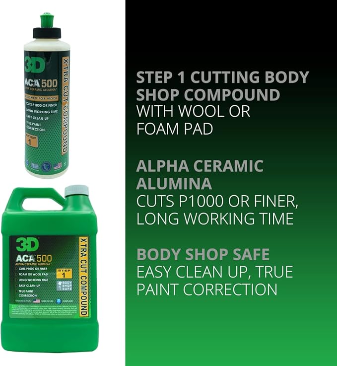 3D ACA 500 Cutting Compound – Step 1 Extra-Cut for Deep Paint Correction | Cuts P100 Grit or Finer | Body Shop Safe, Low Dust, Pro Detailer Formula | Made in USA - 8 oz