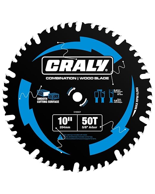 CRALY 10 Inch 50 Teeth Combination Saw Blade, 5/8 Inch Arbor Carbide Tipped Circular Saw Blade, Thin Kerf, Black Ice Coating, for Cutting Wood & Wood Composites with Table Saw, Miter Saw(C1050CT)