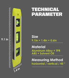 Level & Tool Magnetic Aluminum Reinforced Torpedo Level, 9", Green (2PCS)