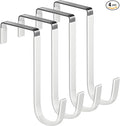 Over The Door Metal Hooks with Plastic Coating 5.5" Fit 0.5" to 2" Wide Door 4 Pcs Heavy Duty Single Towel Robe Rack Wreath Bathroom Shower Hanger Shoe Organizer Ironing Board Short White