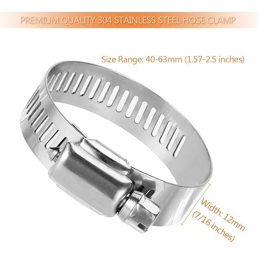 LOKMAN 20 Pack Stainless Steel Hose Clamp Adjustable 1-5/8'' - 2-1/2'' (40-63mm) Worm Gear Hose Clamp, Metal Fuel Line Pipe Clamp for Plumbing, Automotive And Mechanical Application