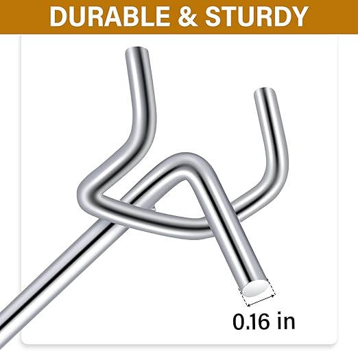 Shimeyao 100 Pcs Peg Board Shelving Hooks Stainless Steel Hanging Board Pegs Wall Display Hooks Bulk for 1/8 1/4 Garage Storage Organizer Accessories(2 Inch,Silver)