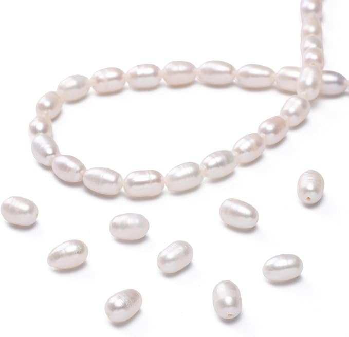 Natural Pearl Beads Rice 6-7mm White Freshwater Cultured Loose Gemstone Beads for DIY Jewelry Making 13.8''/Strand HQ