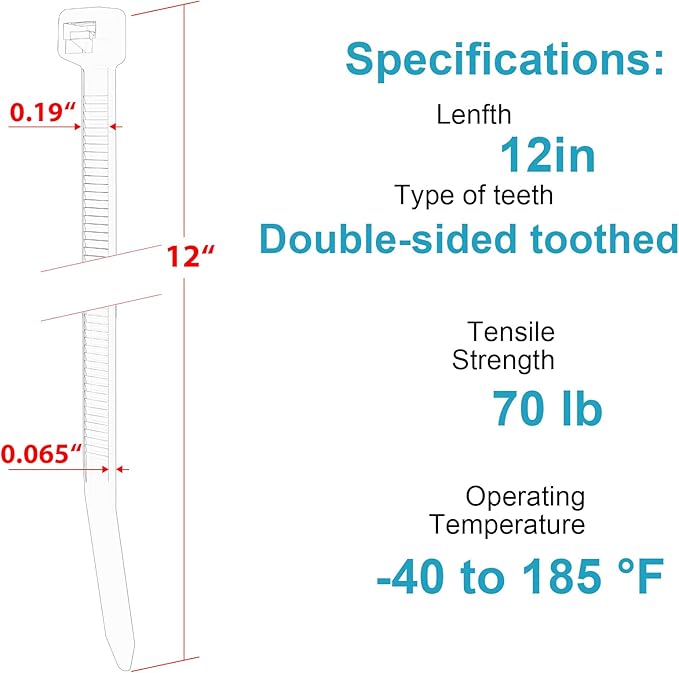 12 Inch Zip Ties Double Sided Toothed (Bulk 5000 Pack),70 LBS Tensile Strength Heavy Duty Cable Wire Ties With Self-Locking Adjustable More Durable Nylon Tie Wraps for Indoor Outdoor