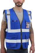 Dib Safety Reflective Vest High Visibility with Pockets and Zipper, Blue 2XL
