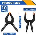 10 Pack 6 inch Plastic Spring Clamps, Black Heavy Duty Clips, Backdrop Clips, Plastic Clamps for Crafts, Backdrop Stand, Woodworking, Photography