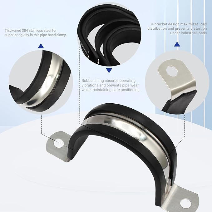 10PCS Reinforced Rigid Pipe Strap Clamp 2 Inch Conduit Clamp with Rubber Straps, Pipe Brackets for Mounting 2 Hole U Clamps Brackets Strap Hanger Tube Tension Clips Heavy Duty