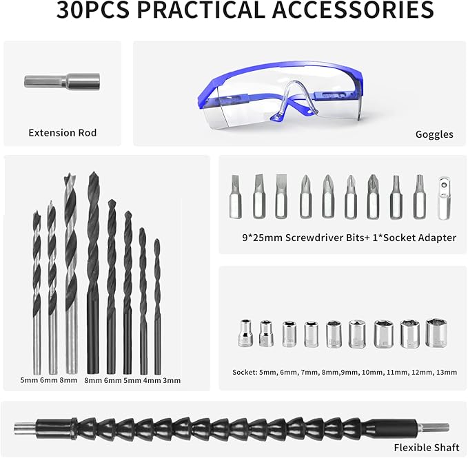 GardenJoy Cordless Power Drill Set: 12V Electric Drill with Battery and Charger,
