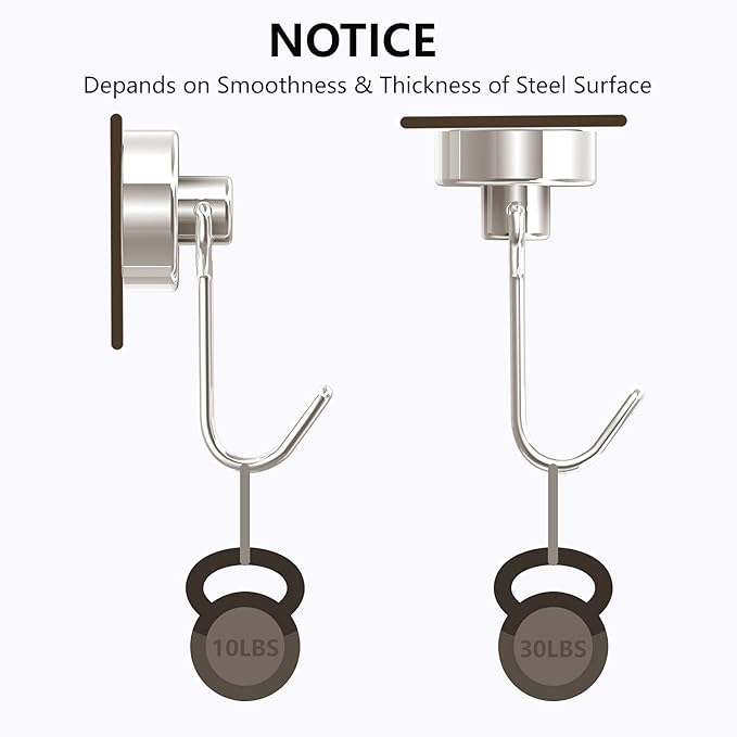 Tohoer Magnetic Hooks, Neodymium Magnets Hook Heavy Duty 30LBS with Rust Proof for Fridge, Refrigerator, Oven, Grill, BBQ, Key, Tools Holder, Utensil, Kitchen, Outdoor, Magnet for Hanging Wreaths