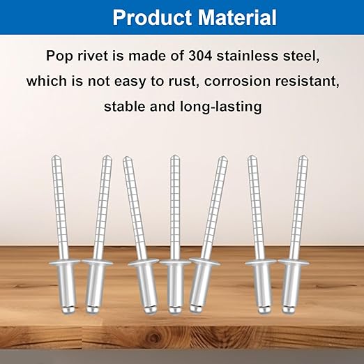 110pcs Steel Rivets 7-Sizes 304 Stainless Steel Rivets Assortment Kit 1/8",5/32",3/16" for Metal,Furniture,Automotive,Instruments